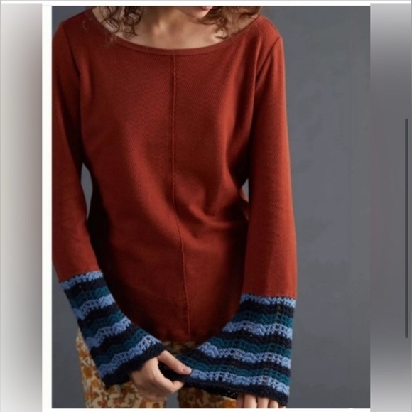 Pilcro Rust Top with Striped Cuffs - Picture 1 of 12
